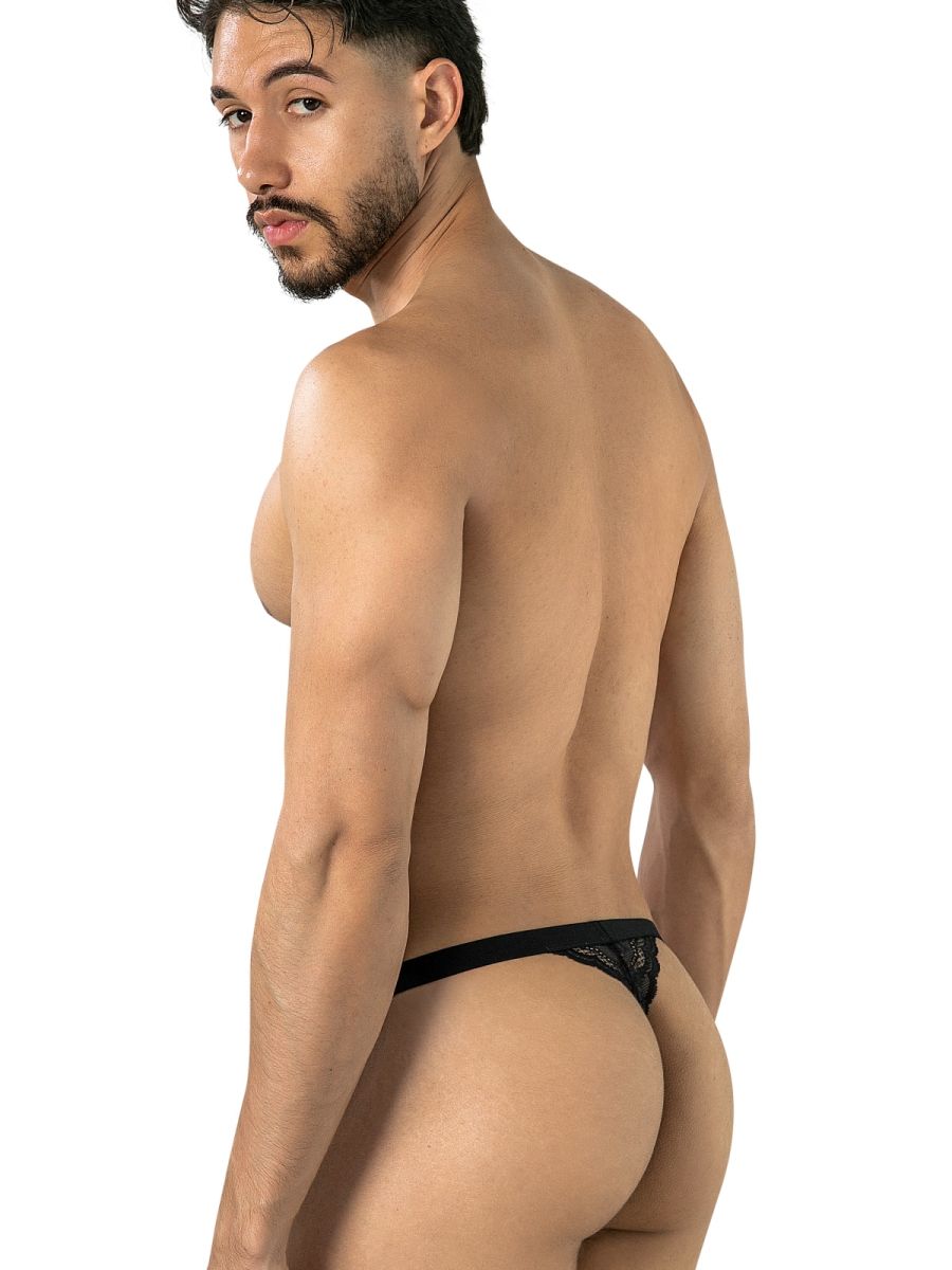CandyMan Seductive Sheer Lace Thongs - Black