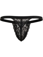CandyMan Seductive Sheer Lace Thongs - Black