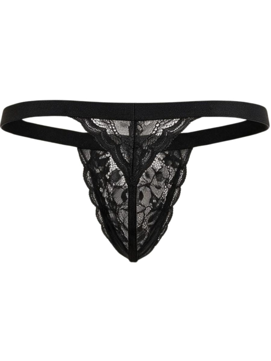 CandyMan Seductive Sheer Lace Thongs - Black