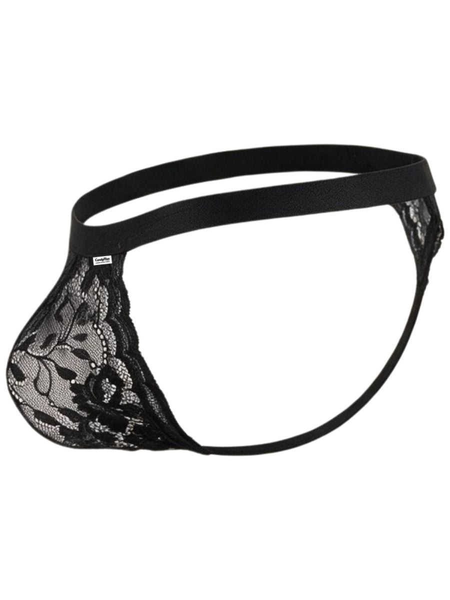 CandyMan Seductive Sheer Lace Thongs - Black