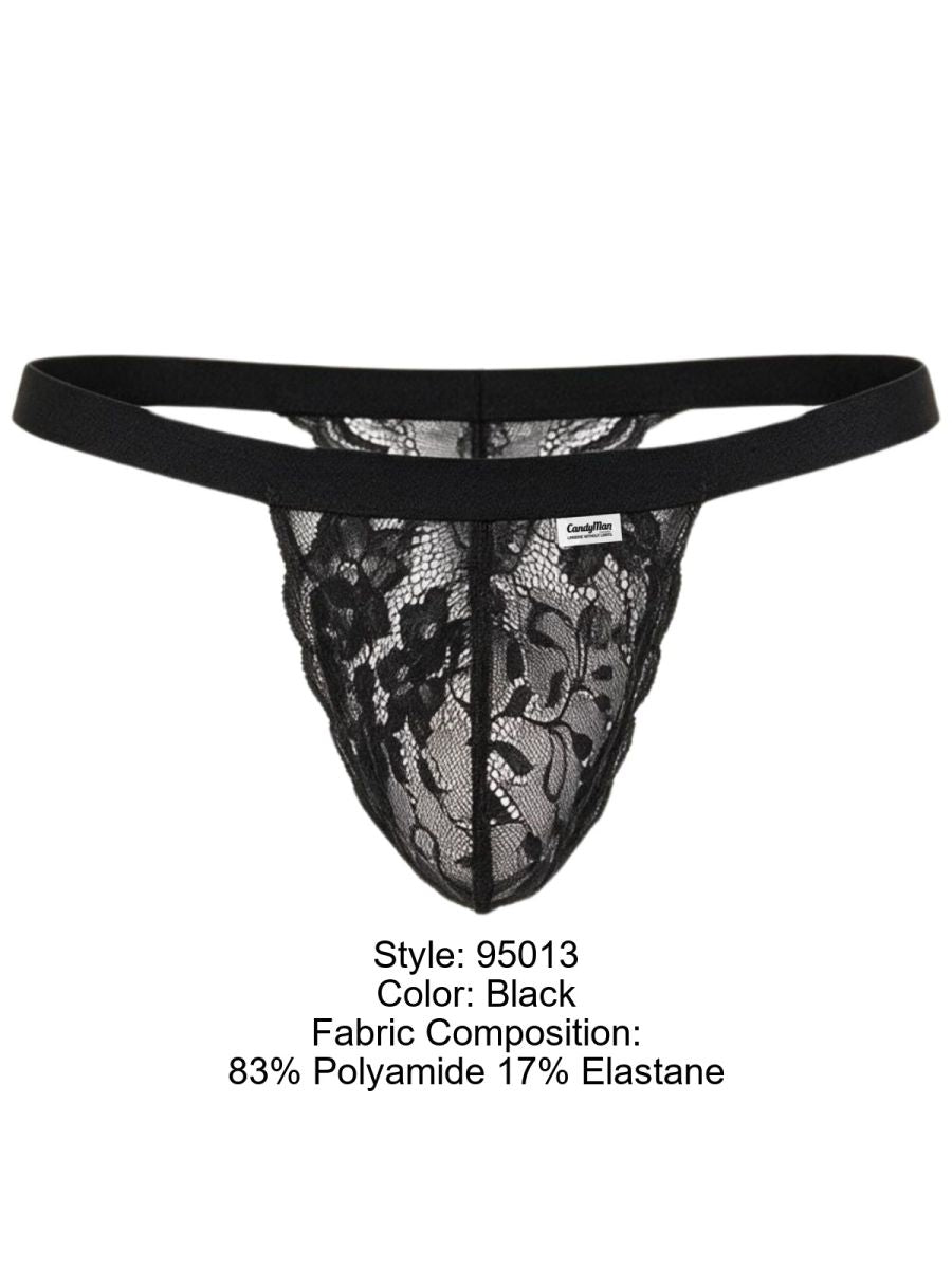 CandyMan Seductive Sheer Lace Thongs - Black
