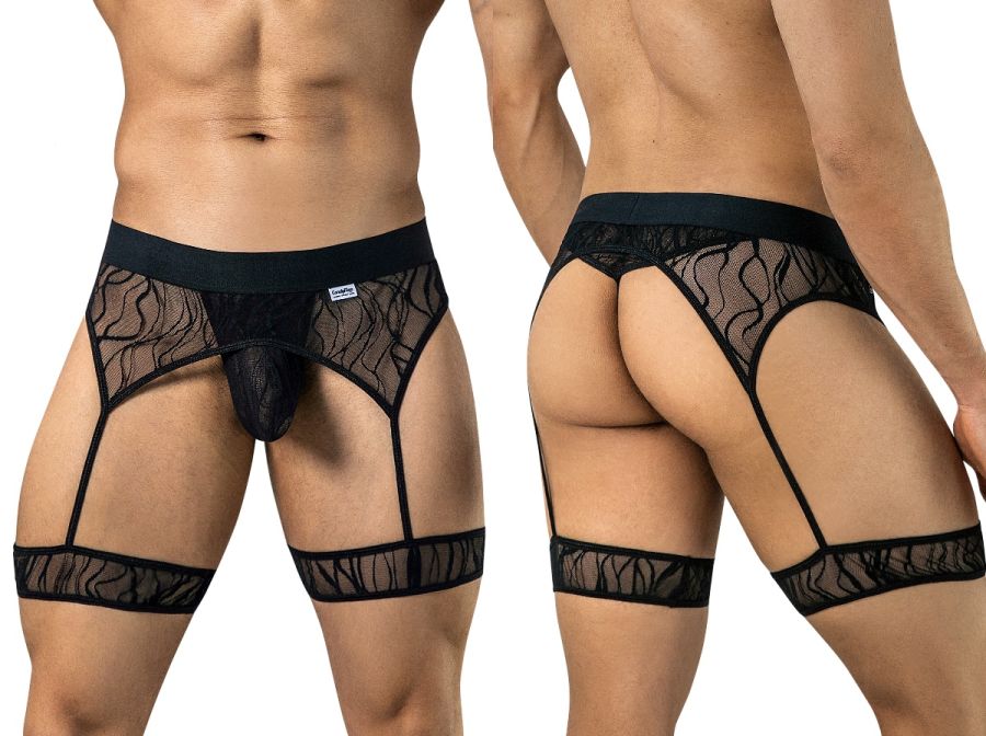 CandyMan Seductive Garter Thongs - Black