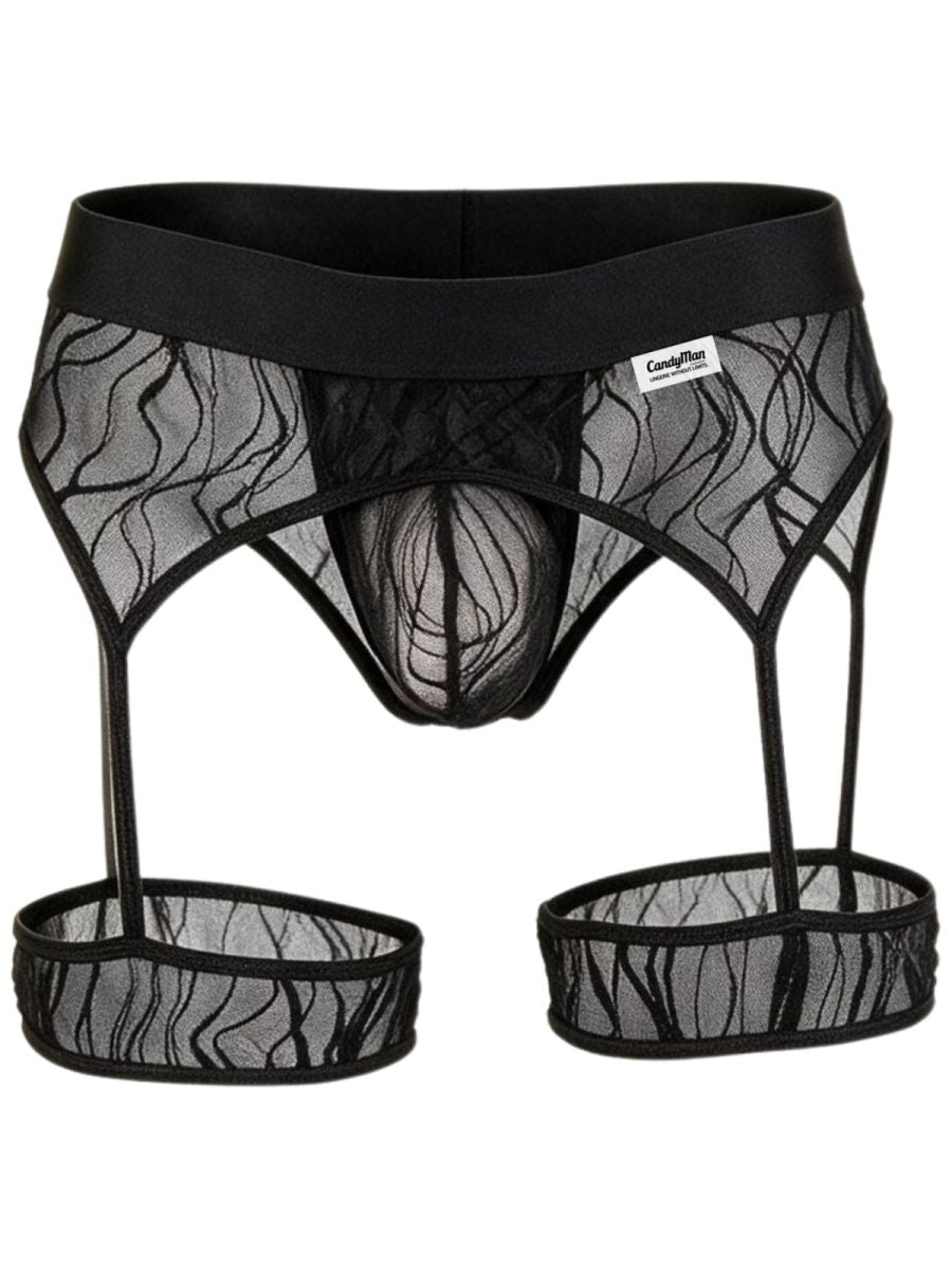 CandyMan Seductive Garter Thongs - Black