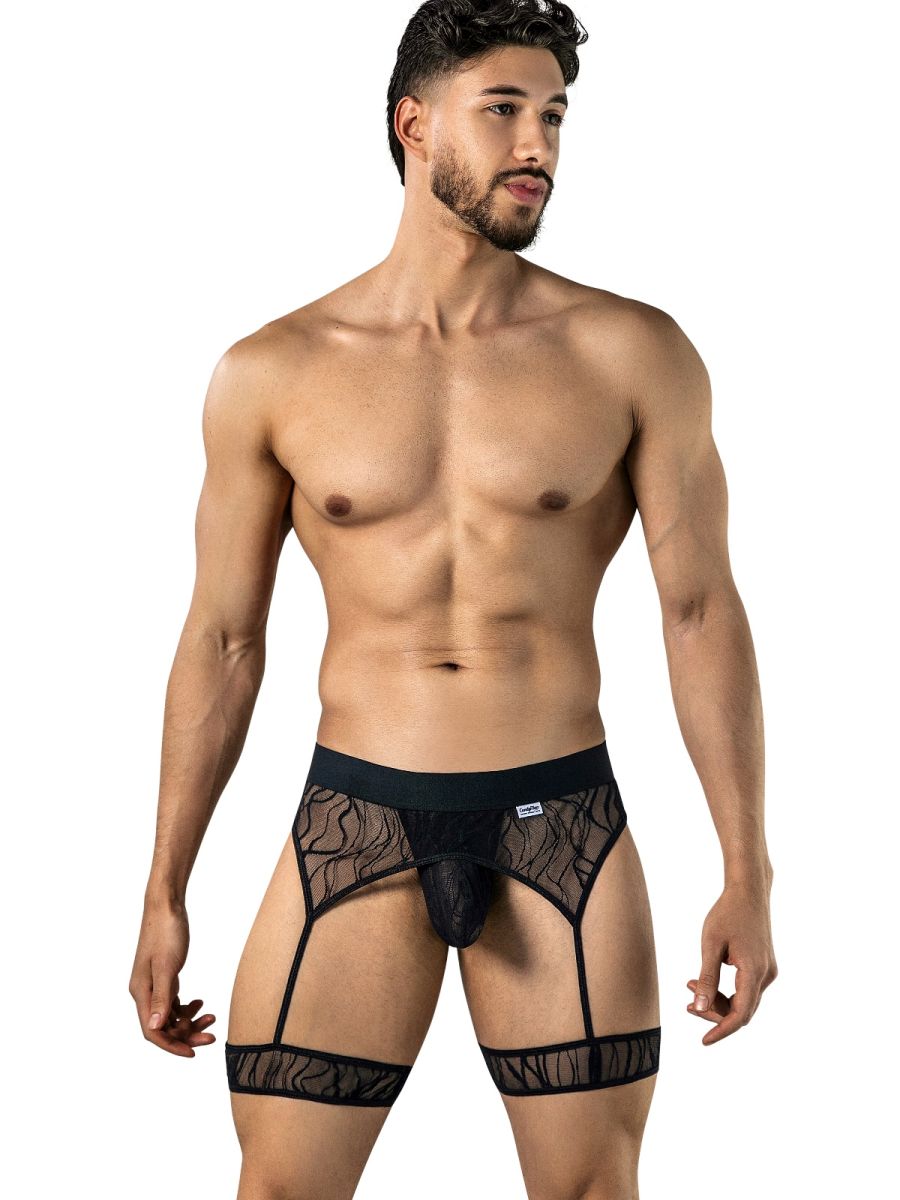 CandyMan Seductive Garter Thongs - Black