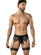 CandyMan Seductive Garter Thongs - Black
