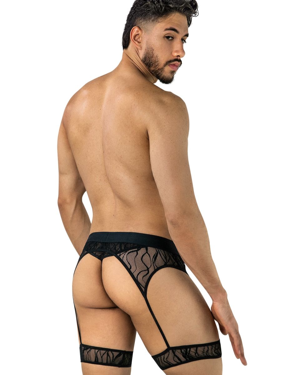 CandyMan Seductive Garter Thongs - Black