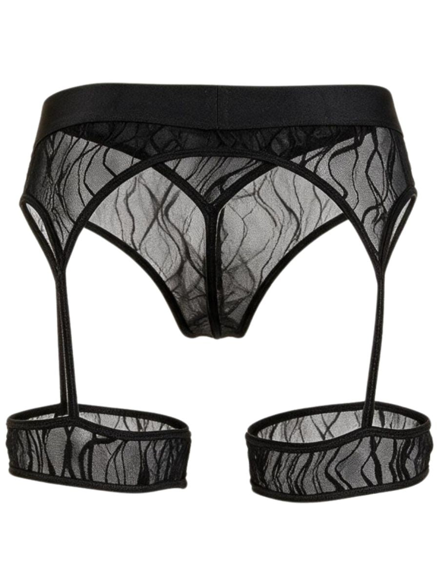 CandyMan Seductive Garter Thongs - Black