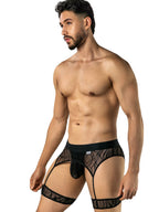 CandyMan Seductive Garter Thongs - Black