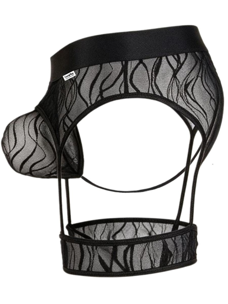 CandyMan Seductive Garter Thongs - Black