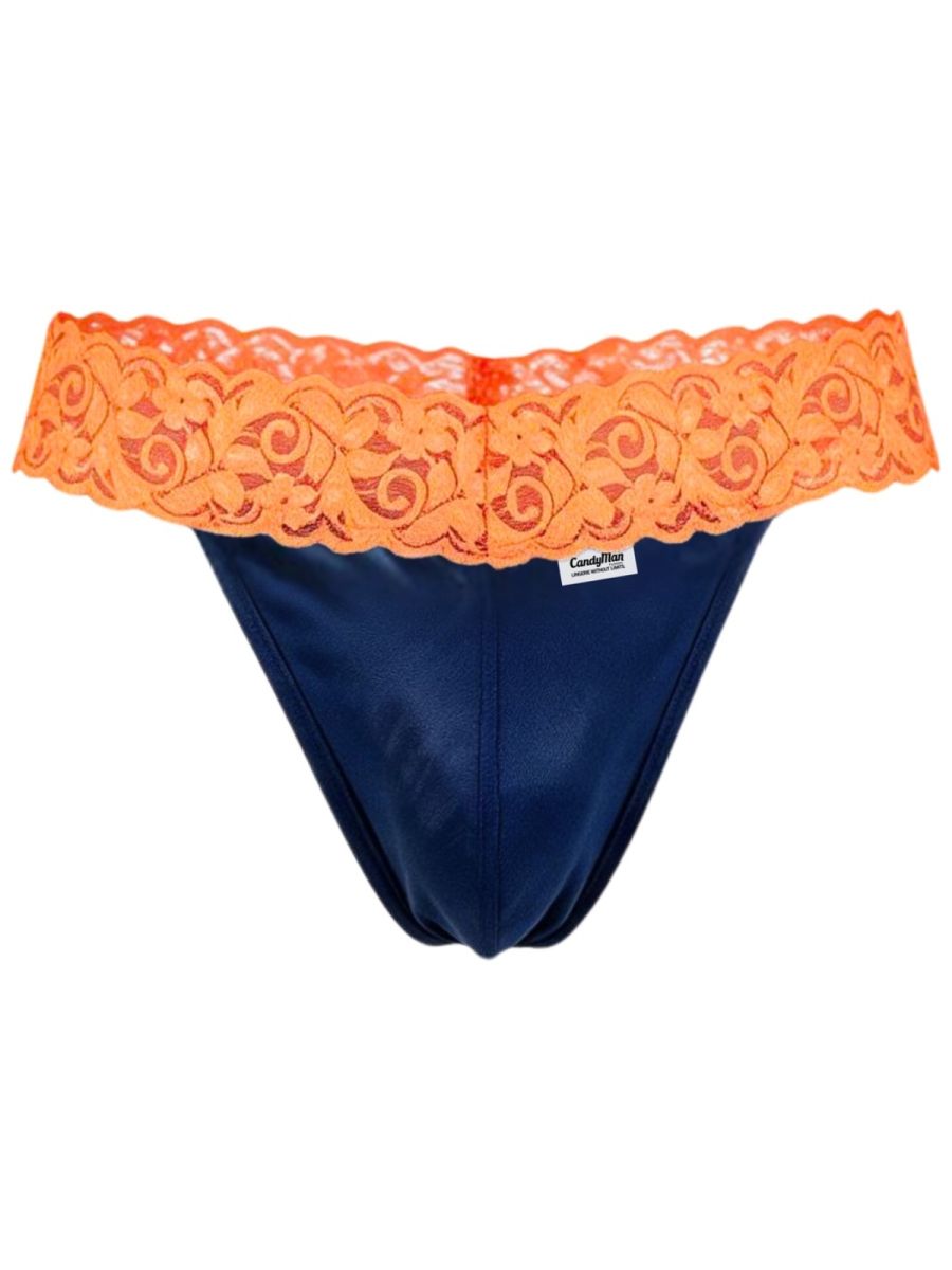 CandyMan Seductive Lace Thongs - Blue-Hot Orange