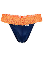 CandyMan Seductive Lace Thongs - Blue-Hot Orange