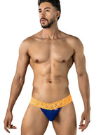 CandyMan Seductive Lace Thongs - Blue-Hot Orange