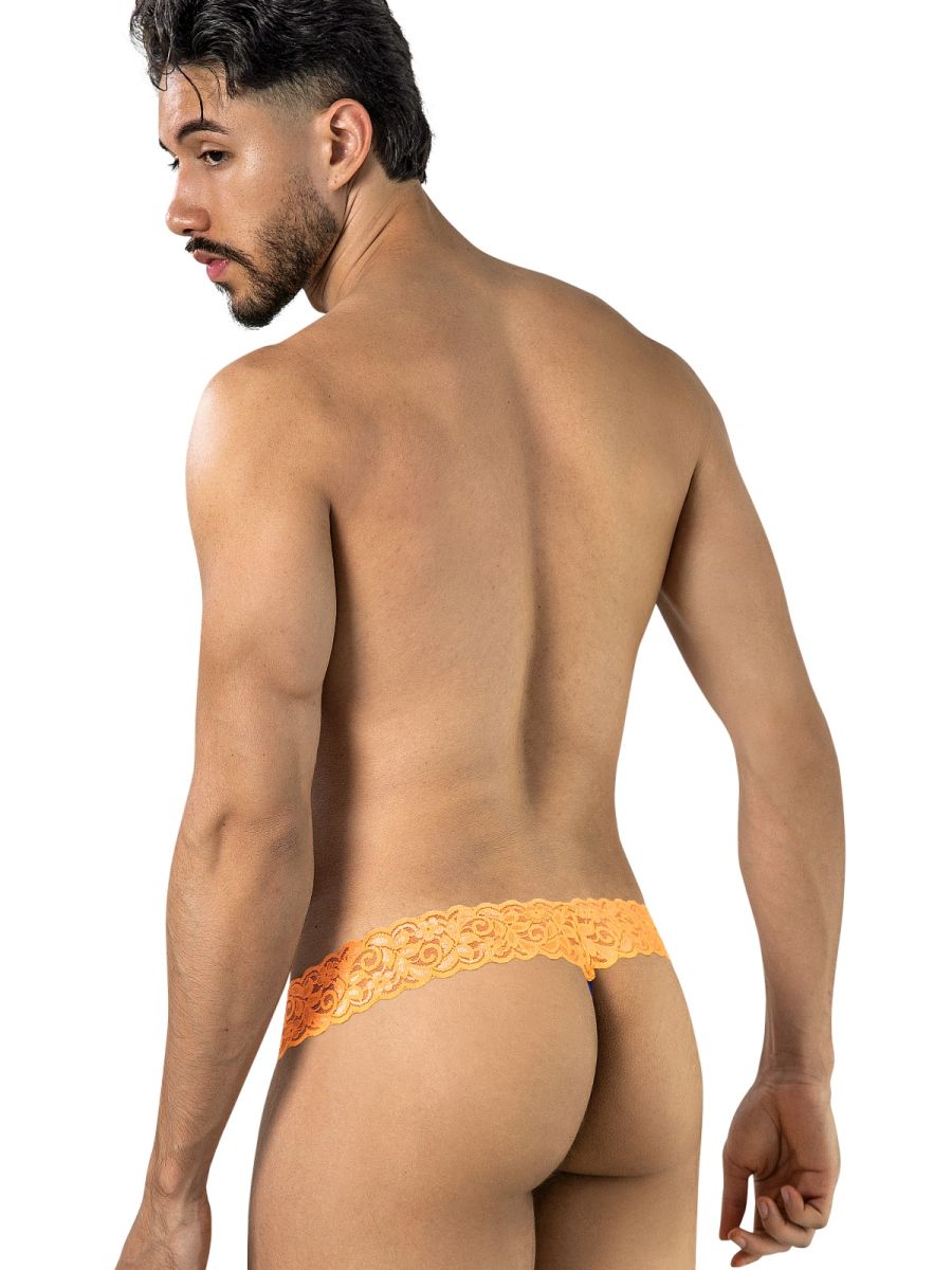 CandyMan Seductive Lace Thongs - Blue-Hot Orange