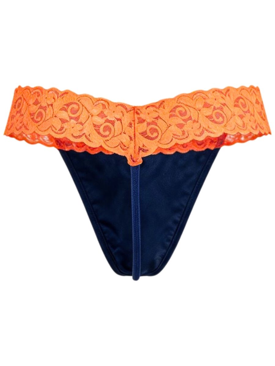 CandyMan Seductive Lace Thongs - Blue-Hot Orange