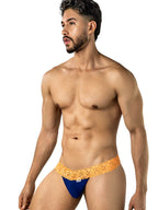 CandyMan Seductive Lace Thongs - Blue-Hot Orange