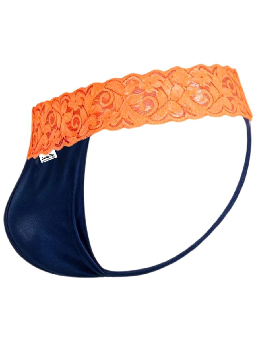 CandyMan Seductive Lace Thongs - Blue-Hot Orange