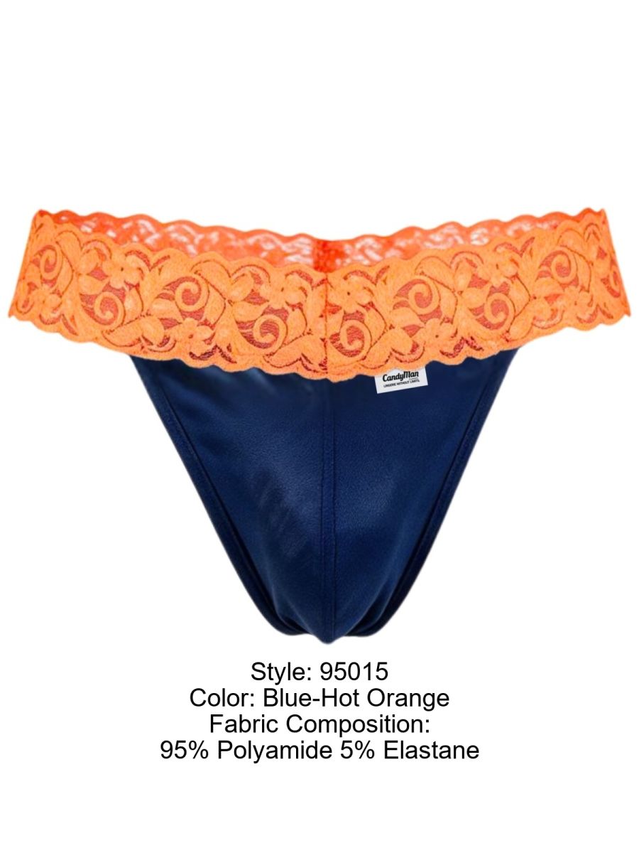 CandyMan Seductive Lace Thongs - Blue-Hot Orange