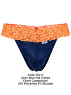 CandyMan Seductive Lace Thongs - Blue-Hot Orange