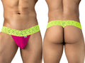 CandyMan Seductive Lace Thongs - Hot Pink-Yellow