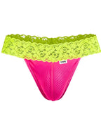 CandyMan Seductive Lace Thongs - Hot Pink-Yellow