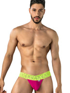 CandyMan Seductive Lace Thongs - Hot Pink-Yellow