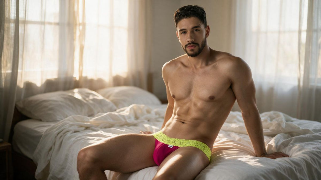 CandyMan Seductive Lace Thongs - Hot Pink-Yellow