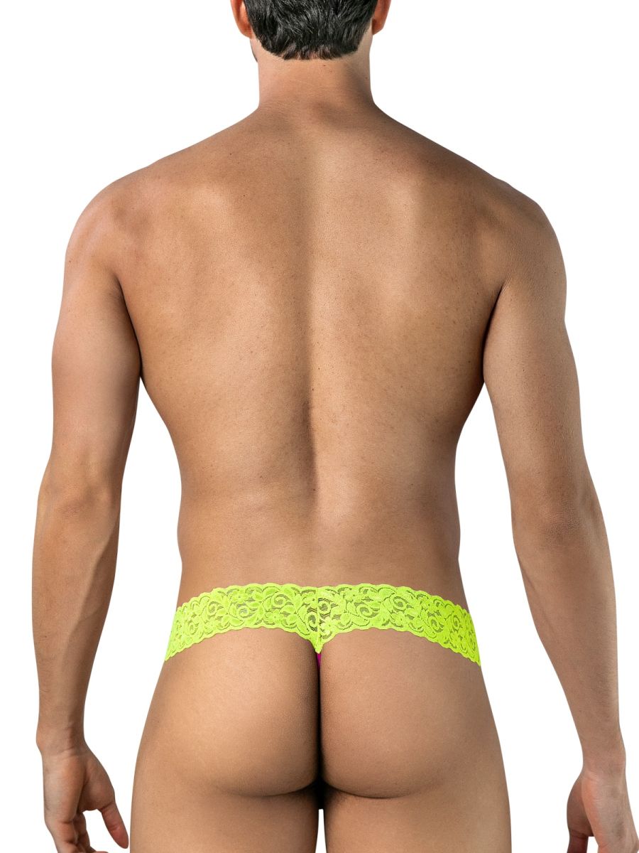 CandyMan Seductive Lace Thongs - Hot Pink-Yellow