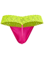 CandyMan Seductive Lace Thongs - Hot Pink-Yellow