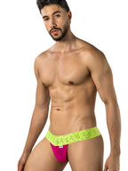 CandyMan Seductive Lace Thongs - Hot Pink-Yellow
