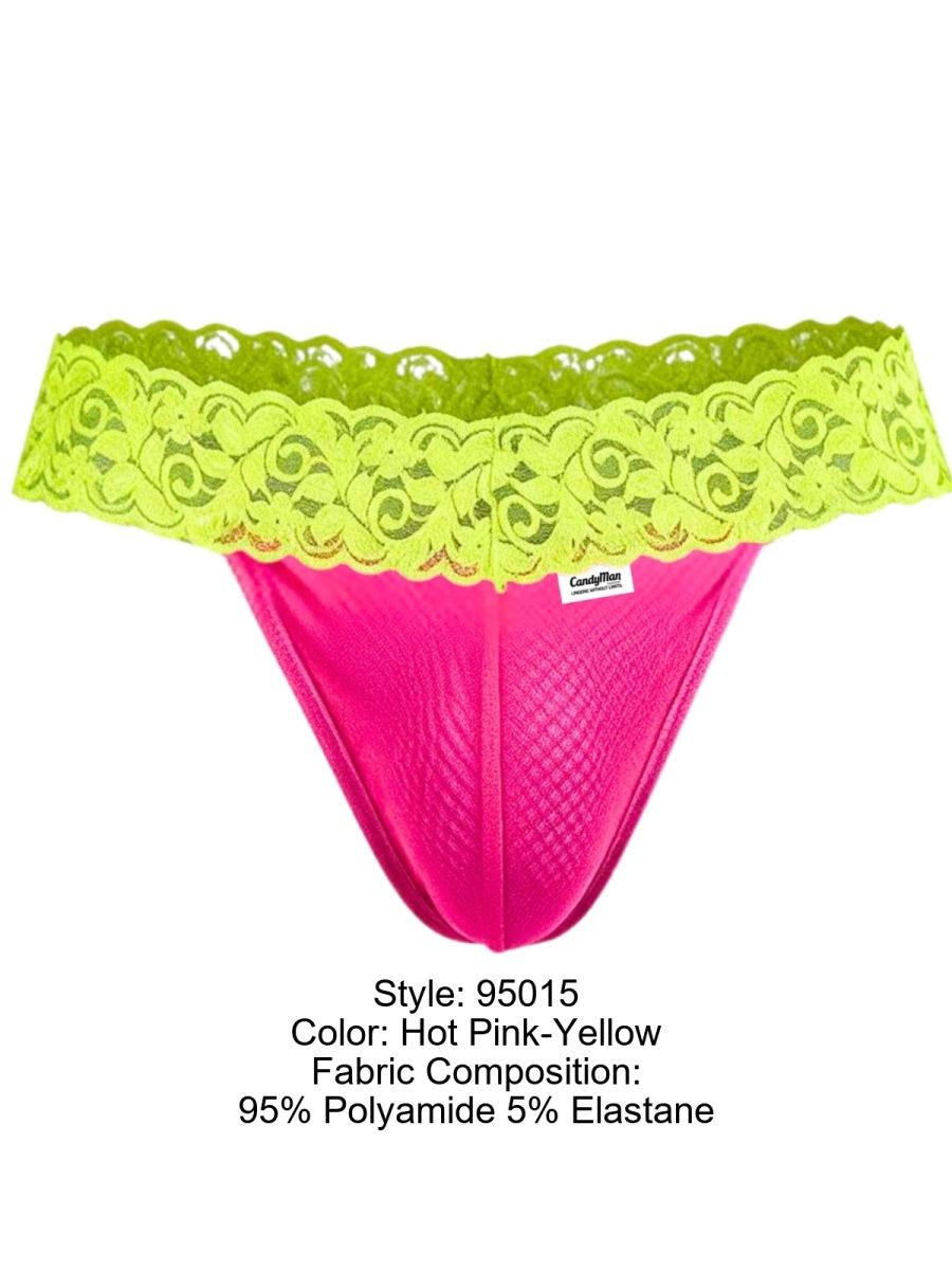 CandyMan Seductive Lace Thongs - Hot Pink-Yellow