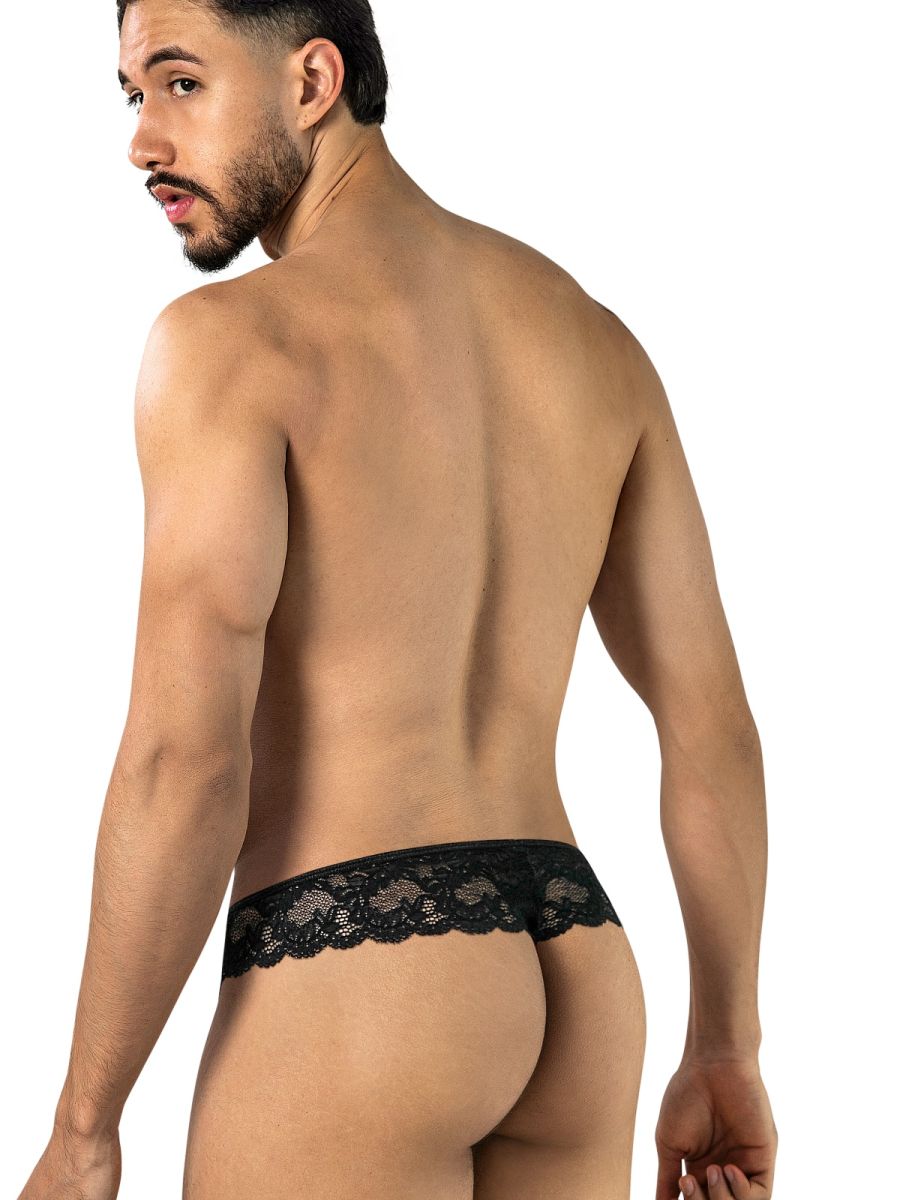 CandyMan Elegant Lace Thongs - Black