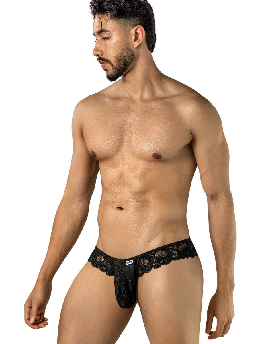CandyMan Elegant Lace Thongs - Black