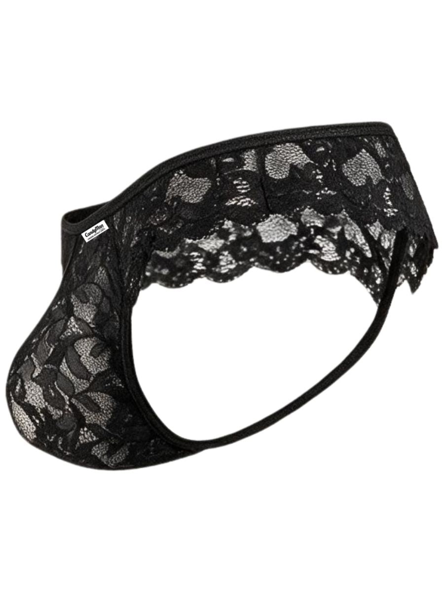 CandyMan Elegant Lace Thongs - Black