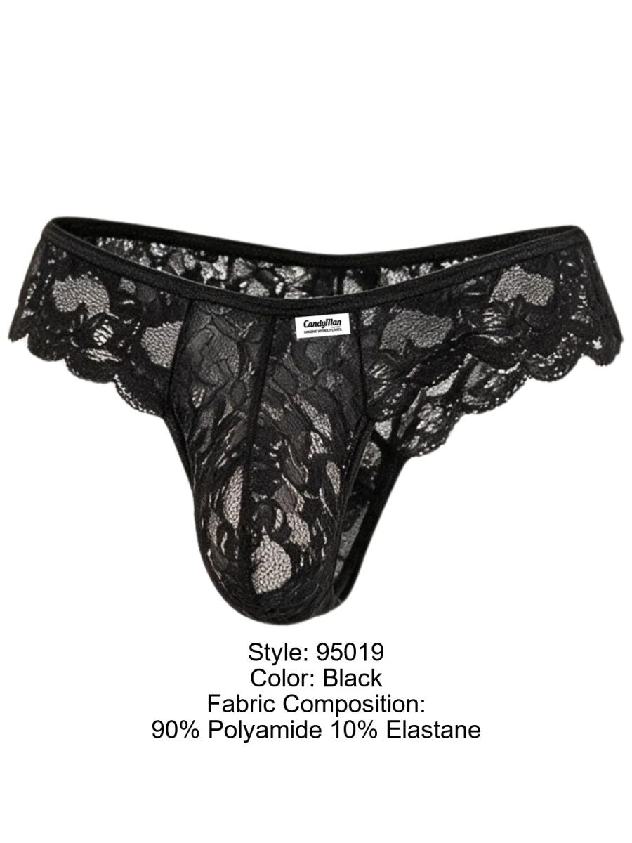 CandyMan Elegant Lace Thongs - Black