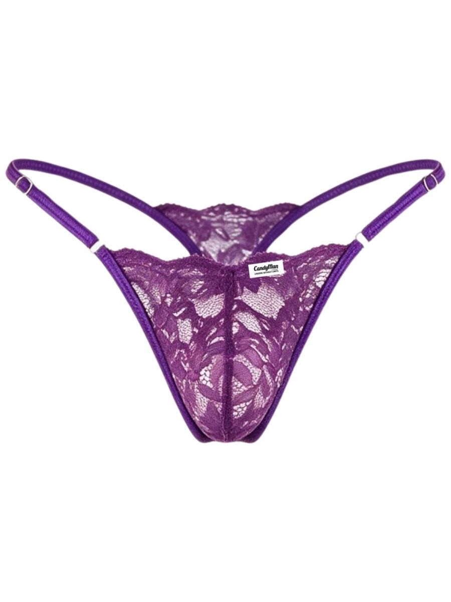 CandyMan Sensual Lace Thongs - Purple