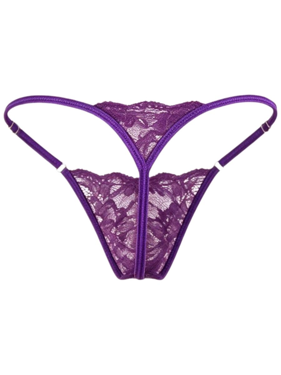 CandyMan Sensual Lace Thongs - Purple