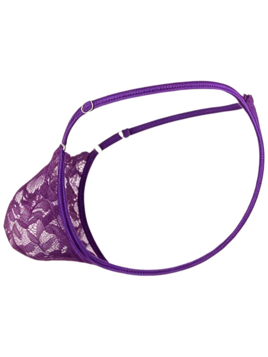 CandyMan Sensual Lace Thongs - Purple