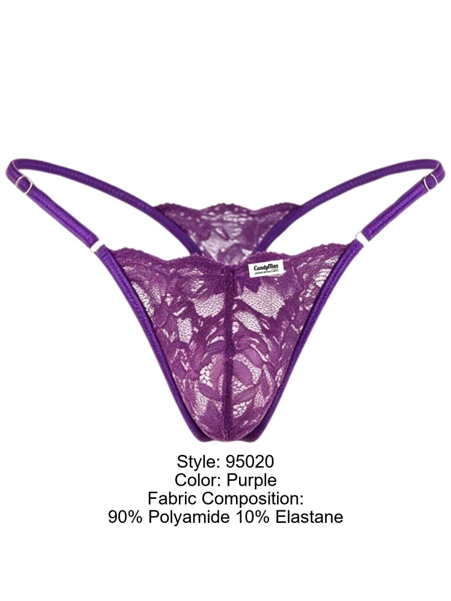 CandyMan Sensual Lace Thongs - Purple