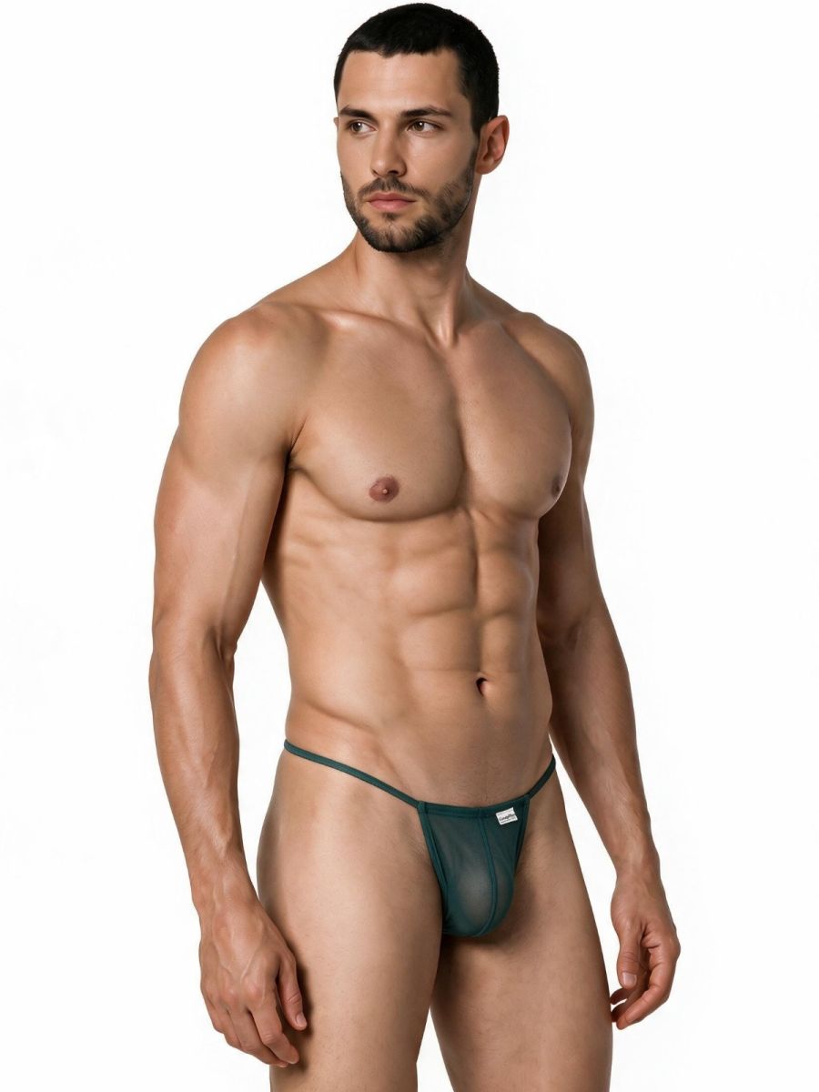 CandyMan Mini G-String - Bottle Green Mesh