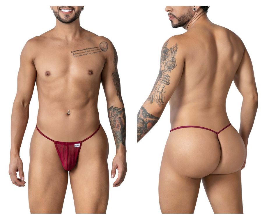 CandyMan G-String Mesh Thongs - Burgundy