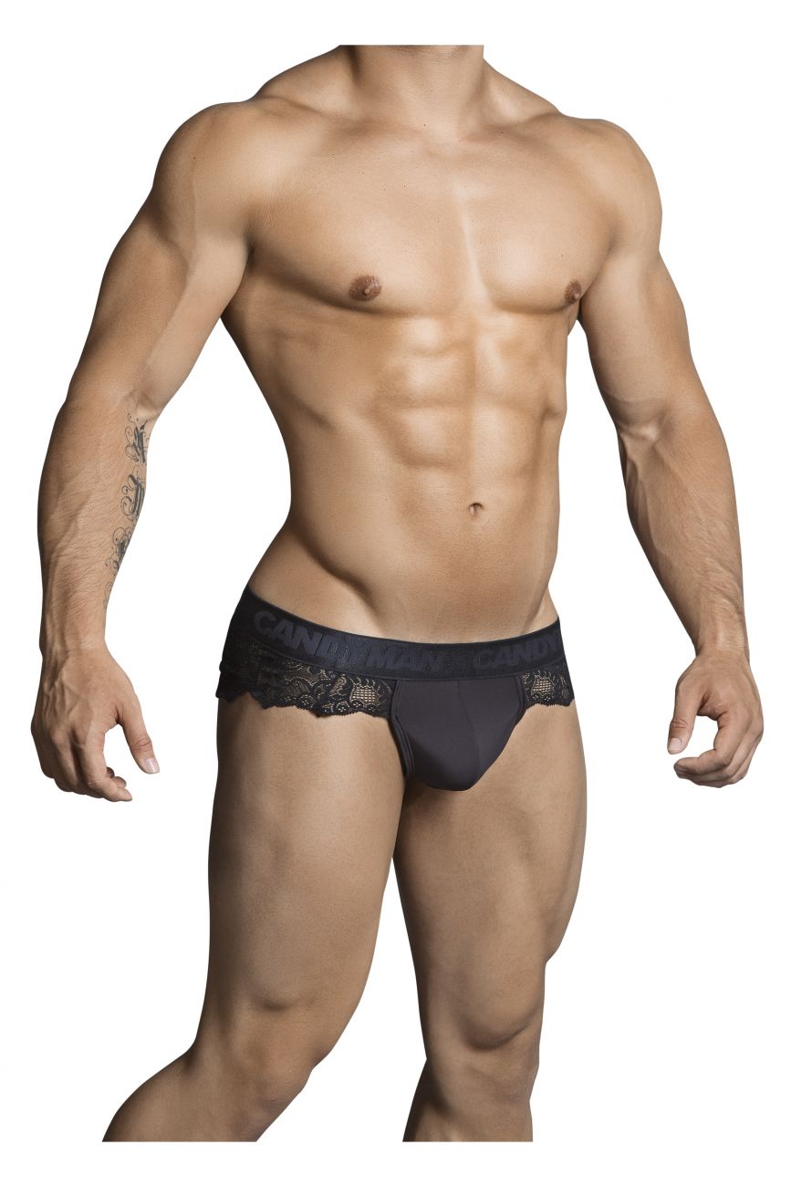 CandyMan Logo Waistband Lace Thongs - Black