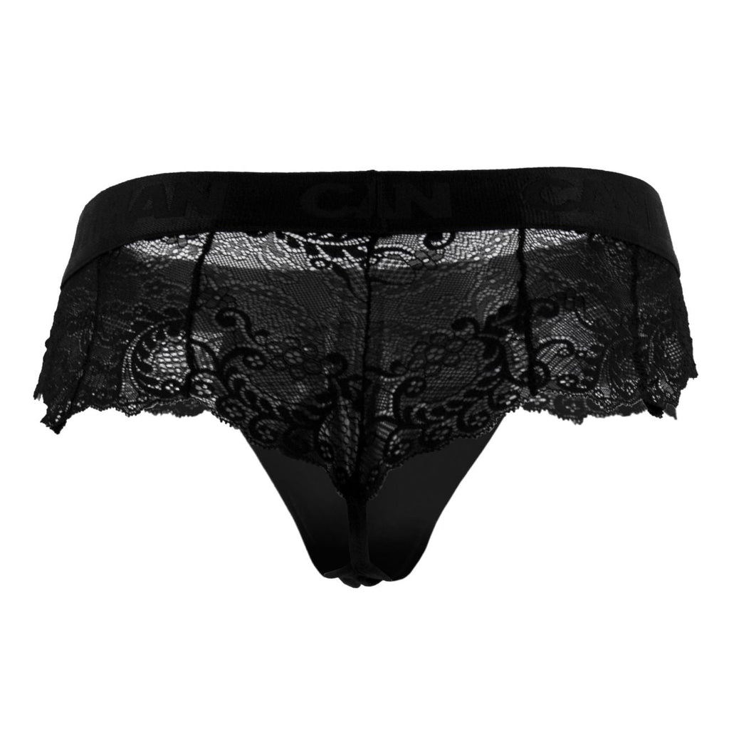 CandyMan Logo Waistband Lace Thongs - Black