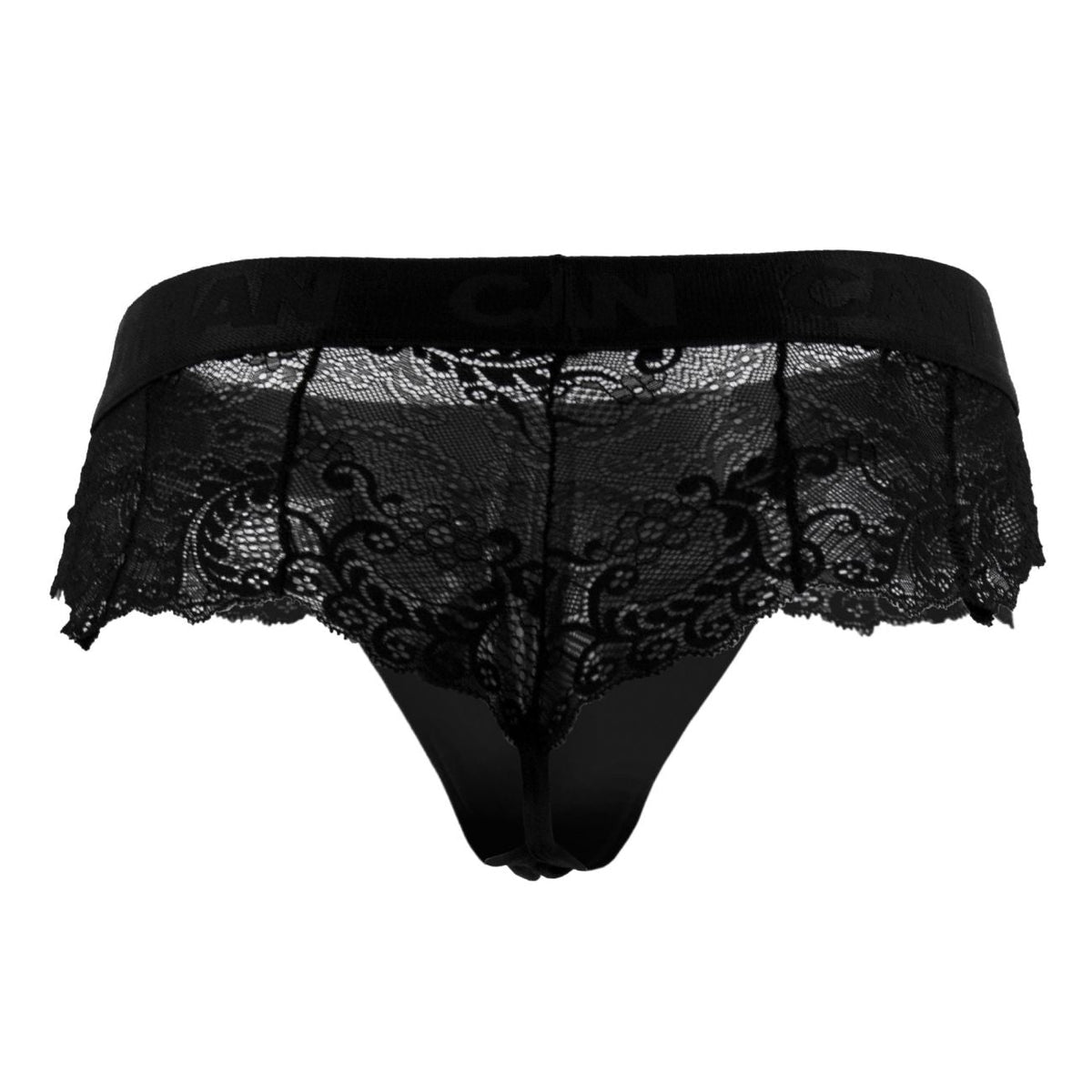 CandyMan Logo Waistband Lace Thongs - Black