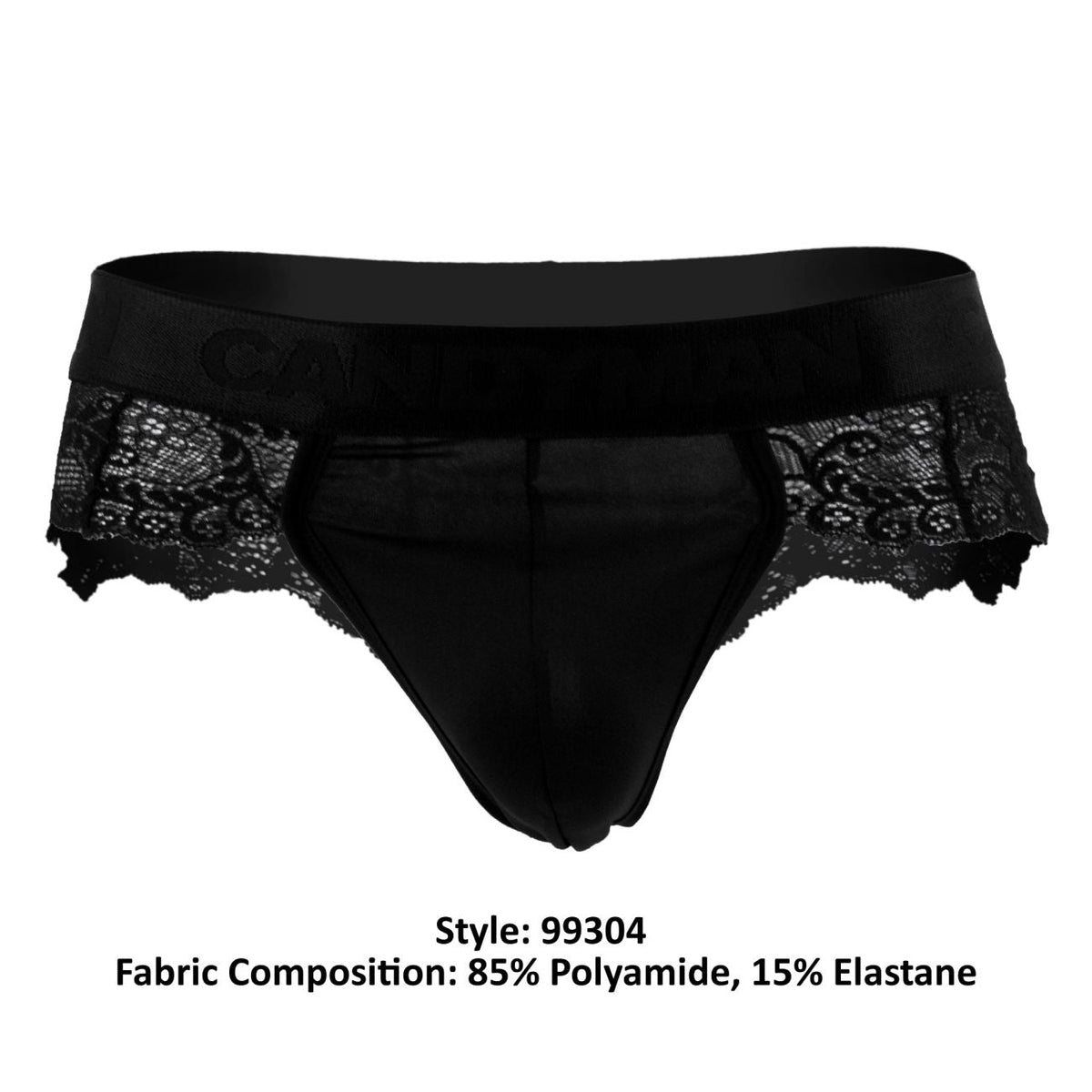 CandyMan Logo Waistband Lace Thongs - Black