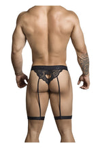 CandyMan Heart Cutout Lace Garter Thongs - Black