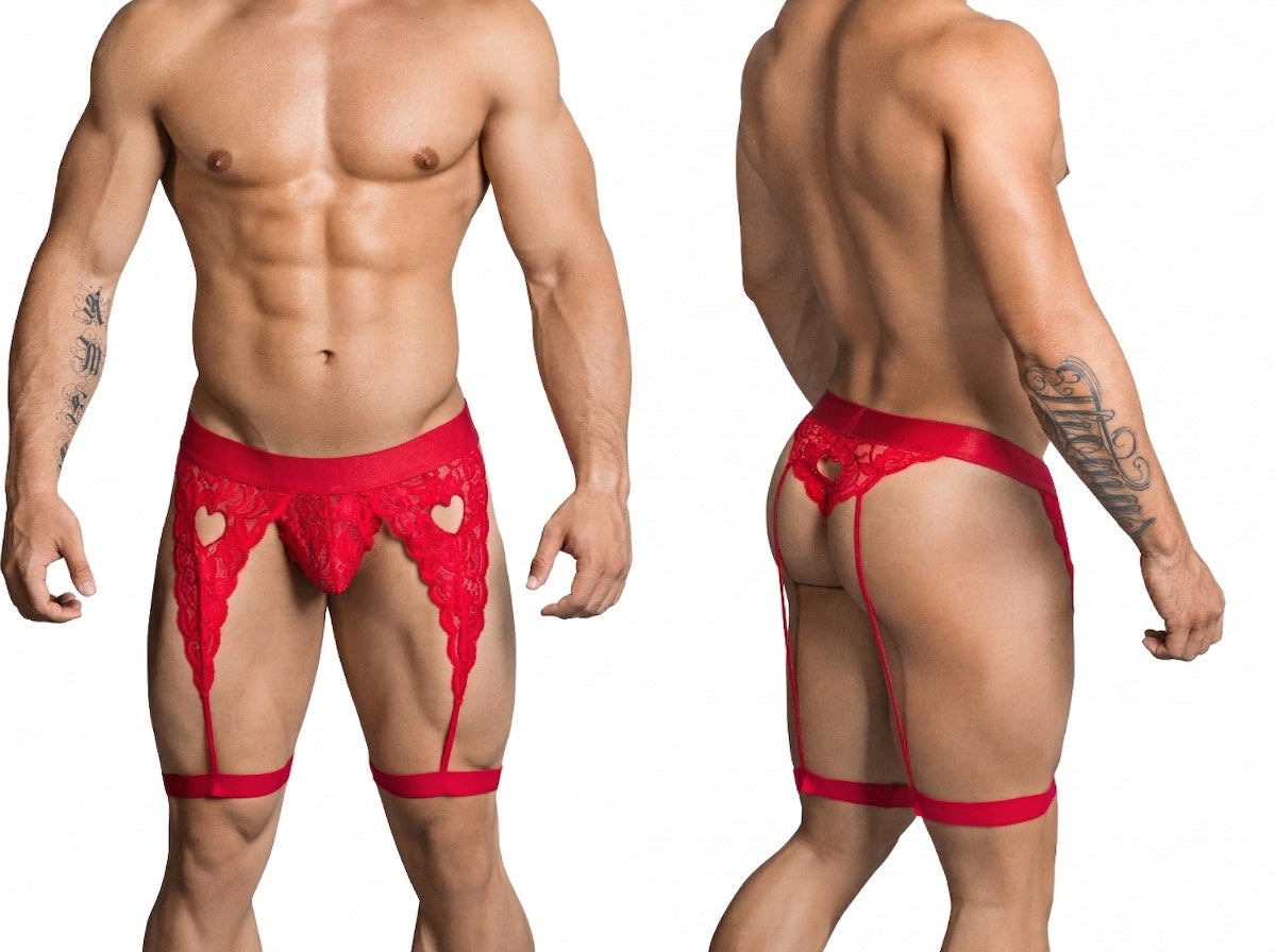 CandyMan Lace Garter Thongs - Red