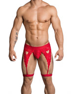 CandyMan Lace Garter Thongs - Red