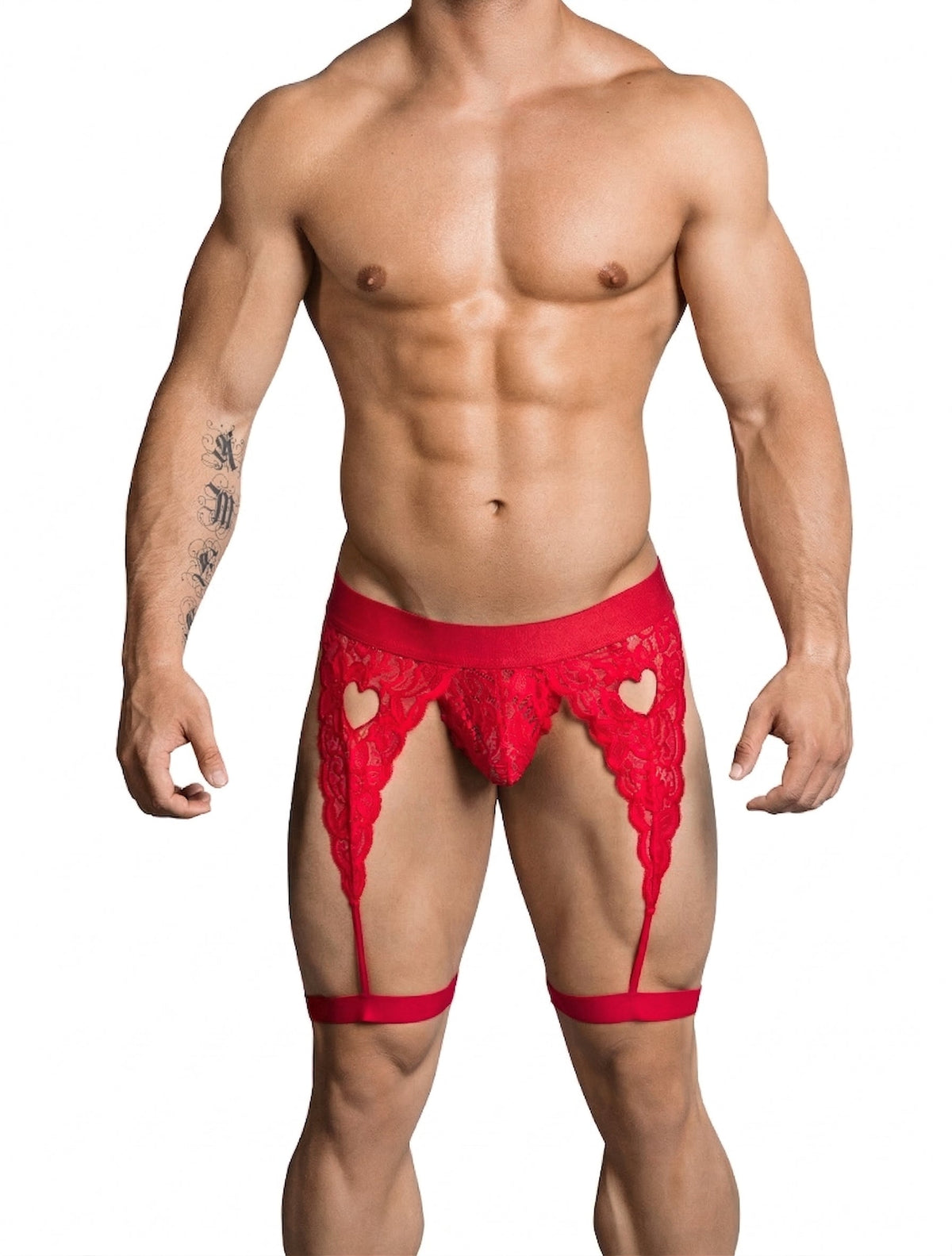 CandyMan Lace Garter Thongs - Red