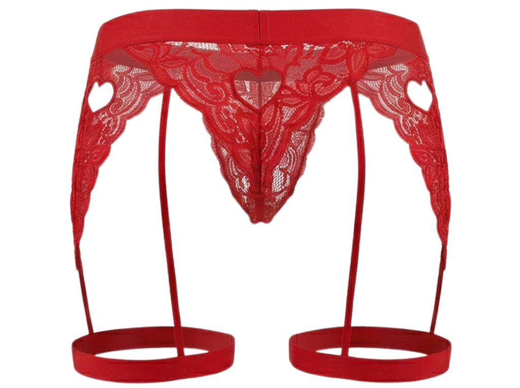 CandyMan Lace Garter Thongs - Red
