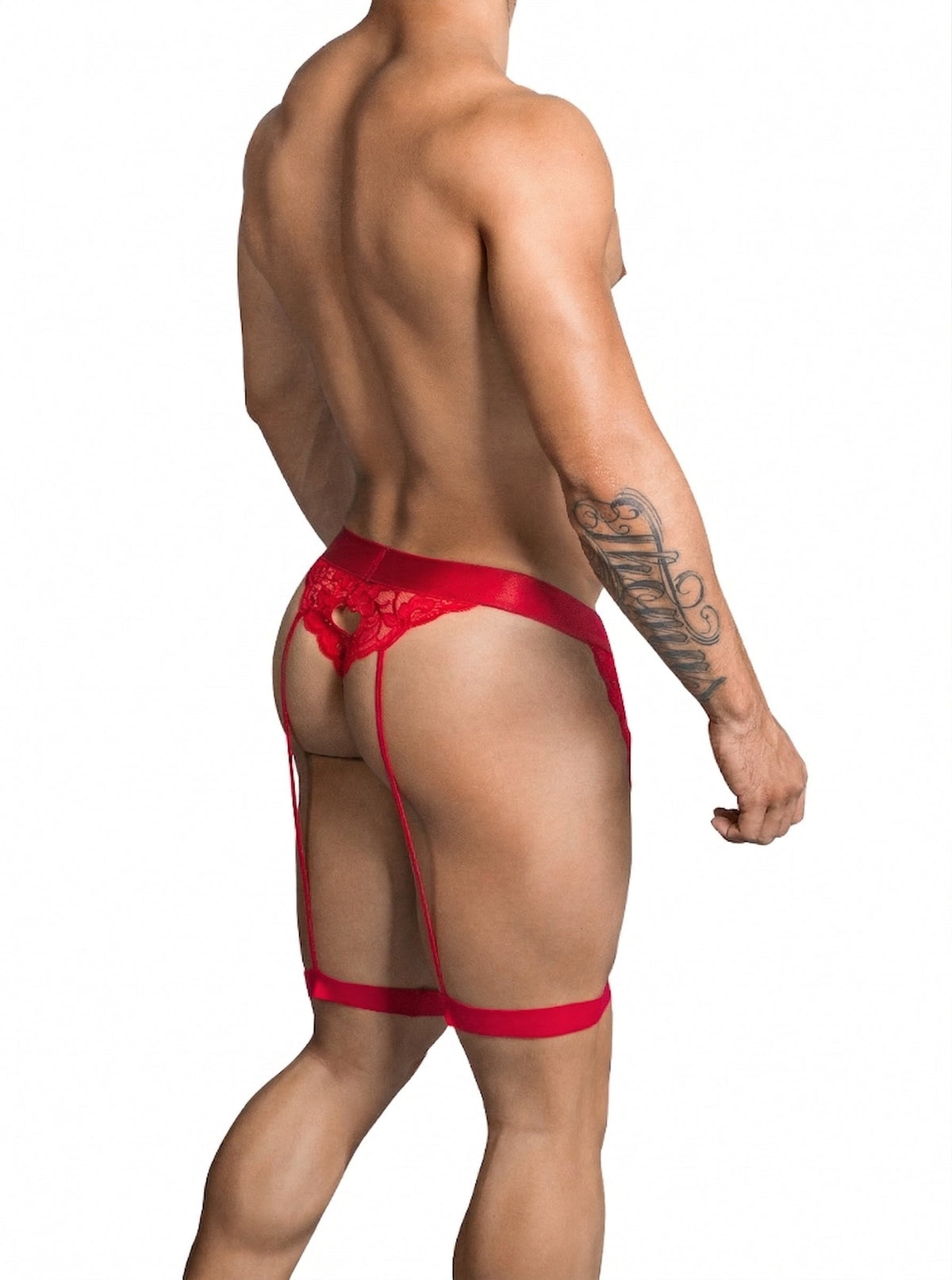 CandyMan Lace Garter Thongs - Red